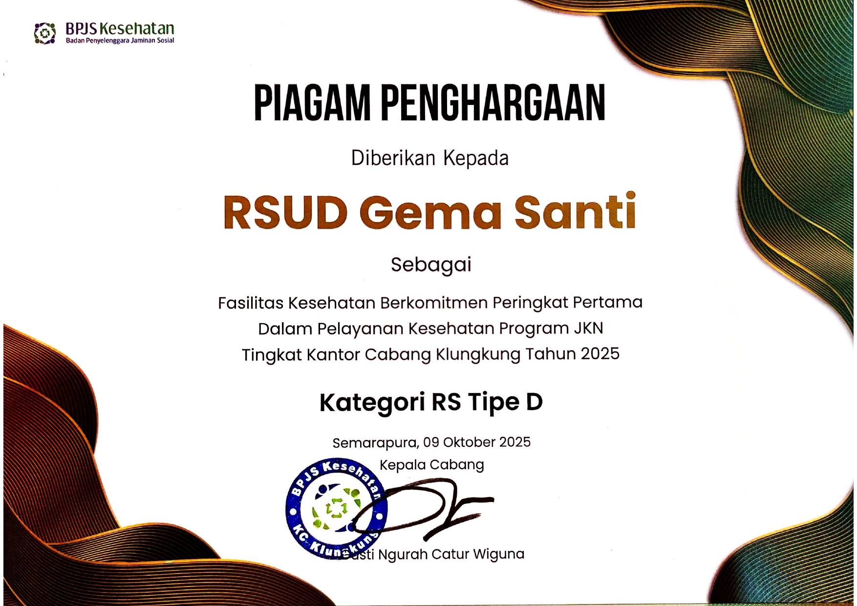 RSUD Gema Santi Raih Penghargaan dari BPJS Kesehatan!
